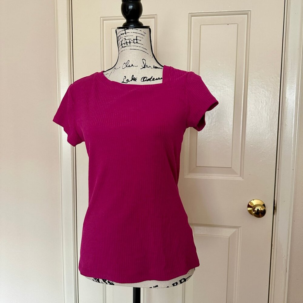 Philisophy Women's Ribbed Short Sleeve Pink Shirt Medium